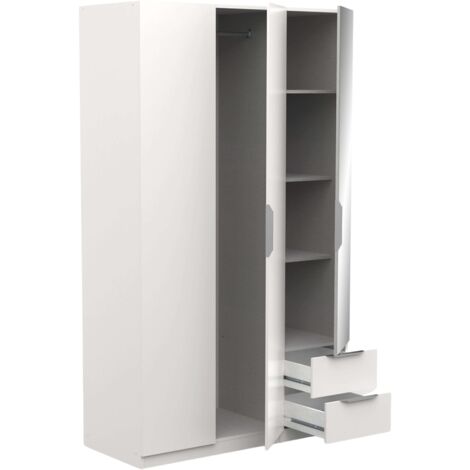Armario Moderno Ghost 3 Puertas y 2 Cajones Con Espejo Blanco Mate 203x119 Cm