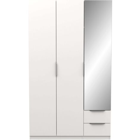 Armario Moderno Ghost 3 Puertas y 2 Cajones Con Espejo Blanco Mate 203x119 Cm