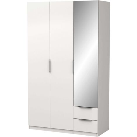 Armario Moderno Ghost 3 Puertas y 2 Cajones Con Espejo Blanco Mate 203x119 Cm