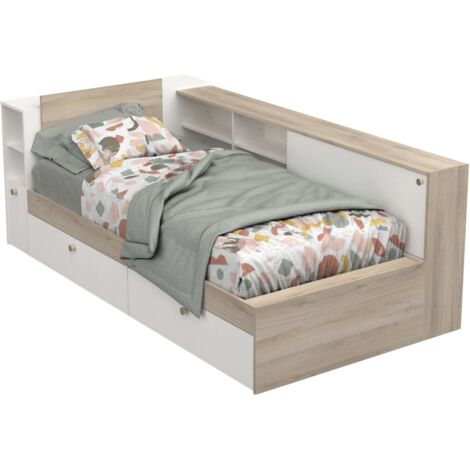 Cama Life con Almacenaje Dormitorio Juvenil Blanco y Roble Kronberg 90x190-200 cm