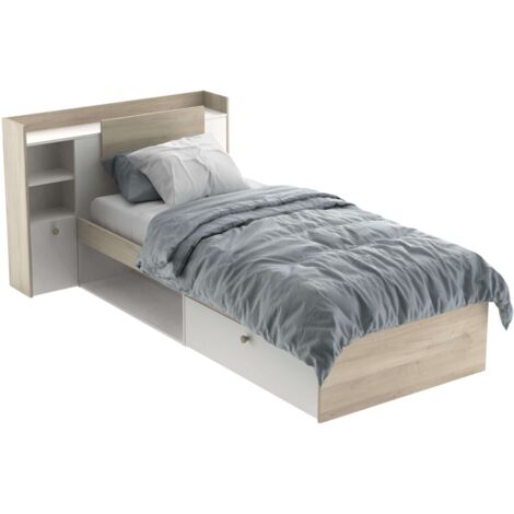 Cama Juvenil Life Con Cabecero Color Roble Kronberg Y Blanco 90x190-200 cm