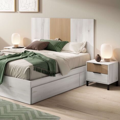 Cabecero De Cama Con Mesitas Arles Blanco Albo y Roble Rayado 159 cm (1/5)