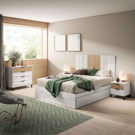 Dormitorio Moderno Arles Color Blanco Albo y Roble Rayado 135-160 cm (1/5)