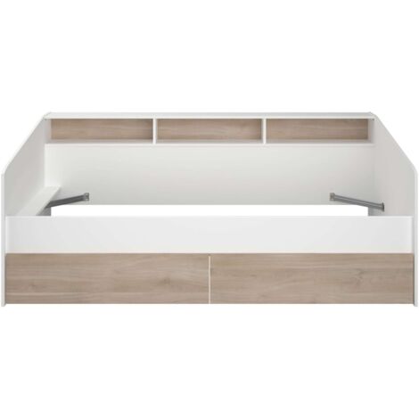 Cama Juvenil Style Color Blanco con cajones Roble Japonés habitacion  Infantil Moderna 90x190-200 cm