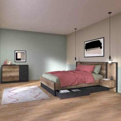 Dormitorio juvenil completo Blanco/Grey/Grafito Start 07 - Mueblam