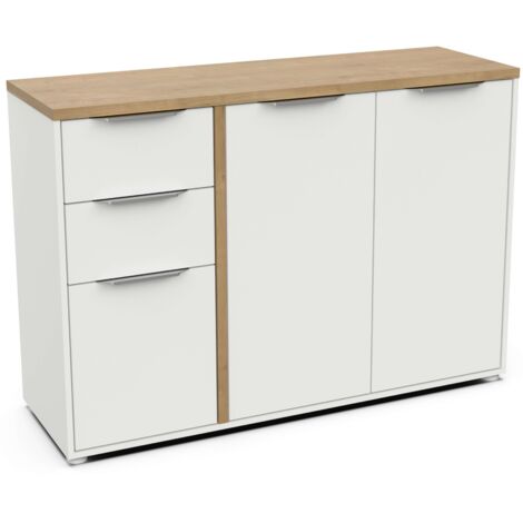 Aparador Salón Acces 3P Roble Hamilton y Blanco Mate 122 cm (1/5)