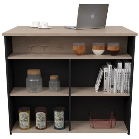 Isla Cocina Buh Mueble Auxiliar Negro y Roble Jackson 109x90x80 Cm