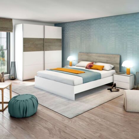 Muebles Dormitorio Ethna Estilo Nórdico Color Blanco y Roble 160 cm