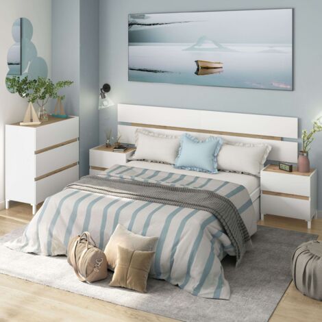 Pack de muebles de dormitorio doble Tempus en color blanco Artik y roble Nodi