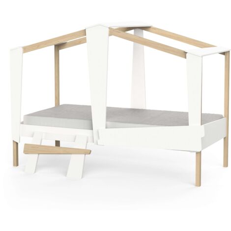 Cama Infantil Cabane Roble y Blanco Mate 90x200 cm (1/4)