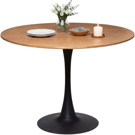 Mesa De Comedor Redonda Fija Elias Roble y Negro 102x102 cm