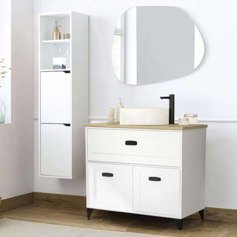 Mueble De Baño Pack Blanco y Roble Con Columna (Incluye Lavabo) (1/5)