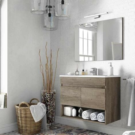 Mueble baño suspendido 80 cm con espejo NO incluye lavamanos