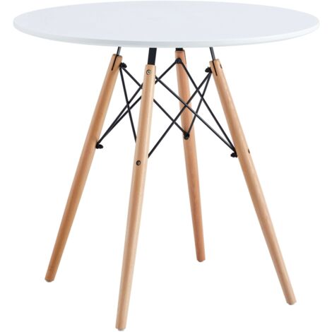 Mesa de Comedor Tower Redonda Color Blanco y Haya 80x72 cm (1/5)