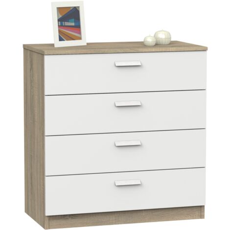 Cómoda Dormitorio Moderna Tibet 4C Roble Cambrian y Blanco 74x78 CM (1/5)