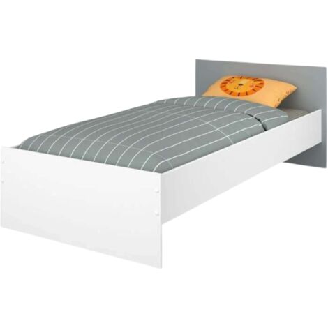 Cama 90x190 Juvenil Germain en Blanco Mate y Gris con Cabecero, Melamina, Moderno - 120cm