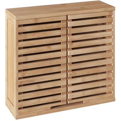 Mueble Auxiliar 2 Puertas Sicela Marrón, Fabricado en Bambú, Moderno y Práctico, Para Cualquier Estancia, 52x59x20cm