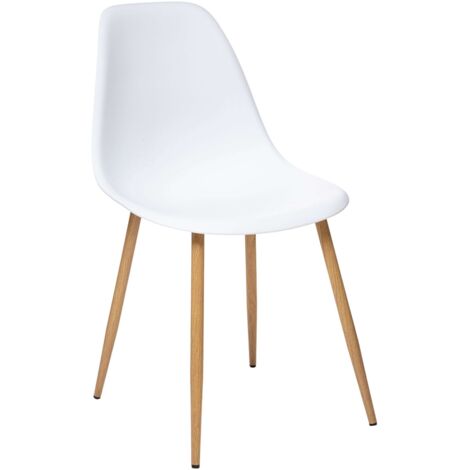 Taho Conjunto 4 Sillas Blanco & Patas Madera Claro - Estructura PVC & Metal, Medidas 46 - Diseño Nórdico y Moderno (1/5)