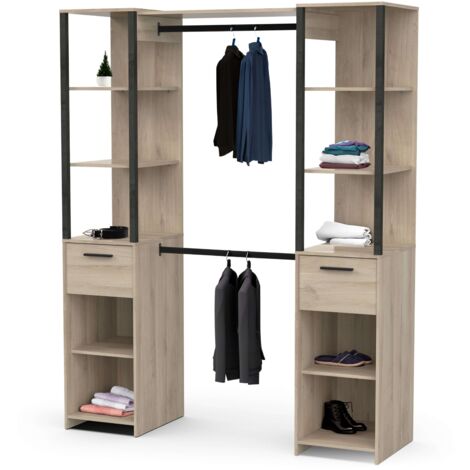 Vestidor Gary 2 Columnas Estilo Industrial Armario Abierto Color Roble Kronberg y Negro 160x200 cm