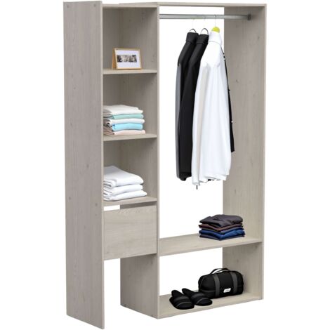 Flower Vestidor en Melamina, Roble Topanga, 119X183 cm, 1 Cajón, 1 Barra y 5 Estantes - Mueble de Dormitorio