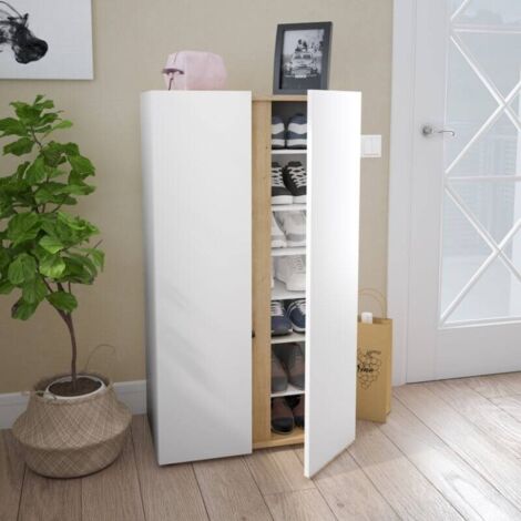 Mueble Armario Zapatero Estilo Nórdico Recibidor Color Roble Nodi y Blanco Artik 57 cm