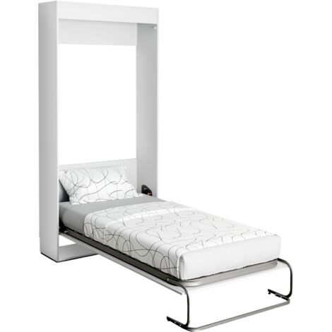 Cama Plegable Dormitorio Juvenil Cama de Invitados Abatible Vertical Color Blanco Mate 90x190 cm