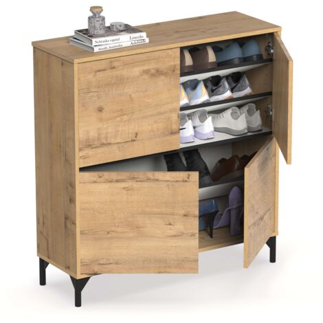 Mueble Recibidor Zapatero Tokio 4 Puertas 5 Baldas Mueble Pasillo Color Roble Gold 101 cm