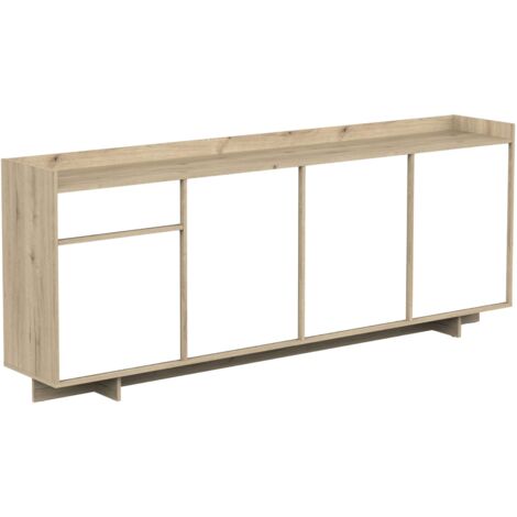 Aparador Lead 1 Cajón 4 Puertas 3 Estantes Roble Artisan y Blanco Melamina 210 cm Salón Moderno