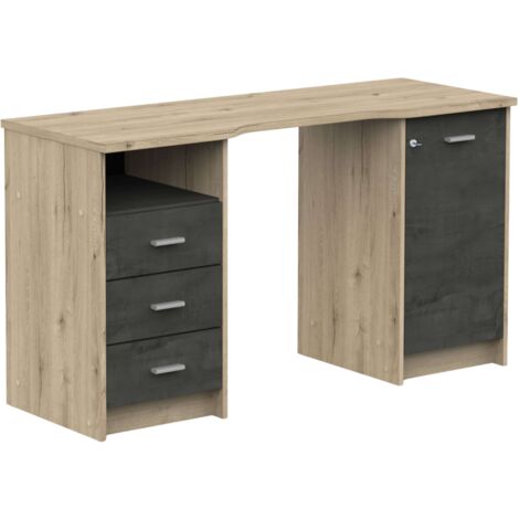 Escritorio Monaco 3 Cajones 1 Puerta 1 Estante Roble Artisan y Sidewalk 135 cm Melamina Moderna y Funcional