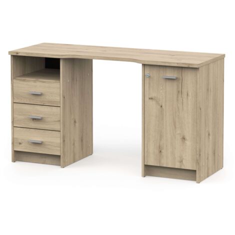 Escritorio Monaco 3 Cajones 1 Puerta 1 Estante y un Hueco en Color Roble Artisan de 135 cm para Oficina y Hogar
