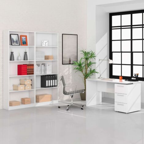 Pack de Oficina Despacho Estilo Contemporáneo en Color Blanco con 2 Estanterías y 1 Escritorio (1/5)