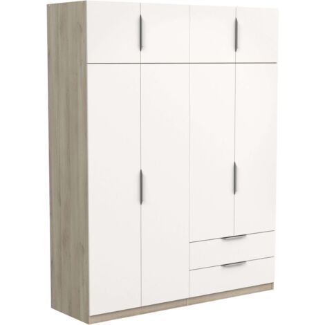 Armario Grande Dormitorio Ghost 8 Puertas y 2 Cajones Blanco Mate o Roble Kronberg o en Blanco y Roble 203x158x51 cm