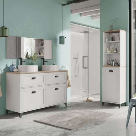 Conjunto de muebles de Baño Toscana en Blanco Soft y Roble Cambrian (Mueble+lavamanos+columna) (1/5)