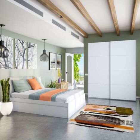 Pack de Dormitorio Doble Color blanco artik (mate) con detalles en gris antracita 150 cm