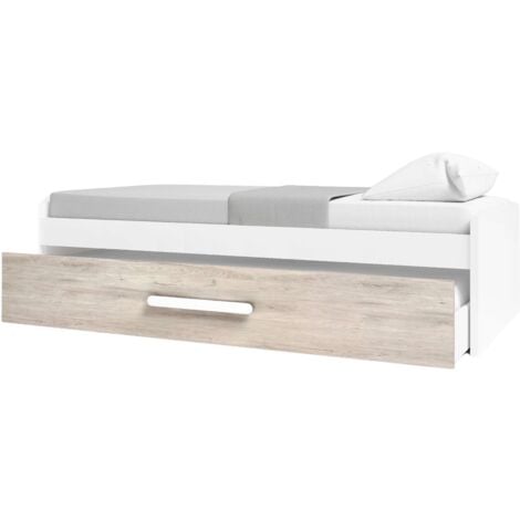 Cama Nido para Habitación Dormitorio Juvenil Estilo Nórdico en Color Roble Sahara y Blanco Mate 90x190 cm
