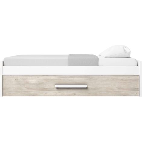 Cama Nido para Habitación Dormitorio Juvenil Estilo Nórdico en Color Roble Sahara y Blanco Mate 90x190 cm