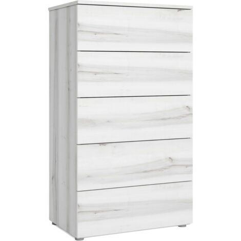 Sinfonier Lyon de Dormitorio Habitación Domitorio Estilo Contemporáneo en Blanco Albo 5 Cajones 62x111x40 cm