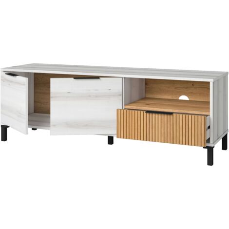 Mueble TV Azzaro 150 Cm Salón Comedor Estilo Nórdico En Color Roble Japones Y Blanco Mate 150x47x40 Cm 86449928
