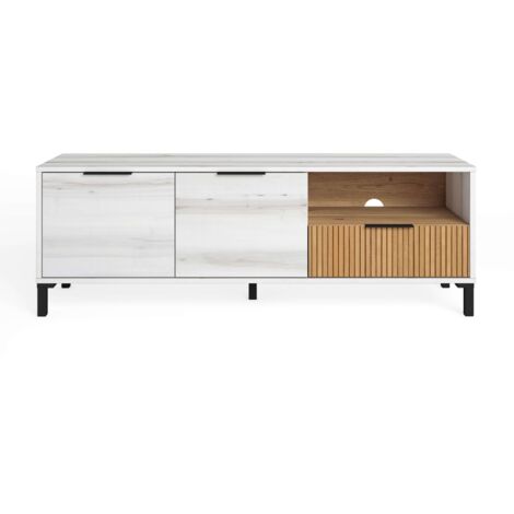 Mueble TV Azzaro 150 Cm Salón Comedor Estilo Nórdico En Color Roble Japones Y Blanco Mate 150x47x40 Cm 86449928