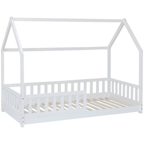 Cama Infantil Cabaña Bosco Blanca en Forma de Casa 90x190 cm Fabricada en Melamina