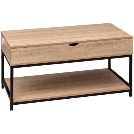 Mesa de centro elevable Aliaj con Compartimento Interno en color Negro y Roble Claro 95x50 cm