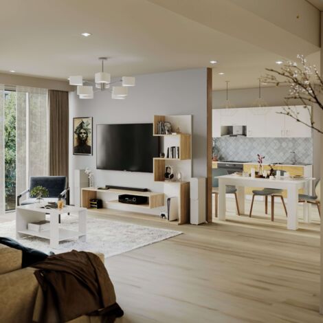 Pack Muebles de Salón Snake Mueble TV, Mesa de centro y Mesa de comedor Roble Sonoma y Nymphaea Alba