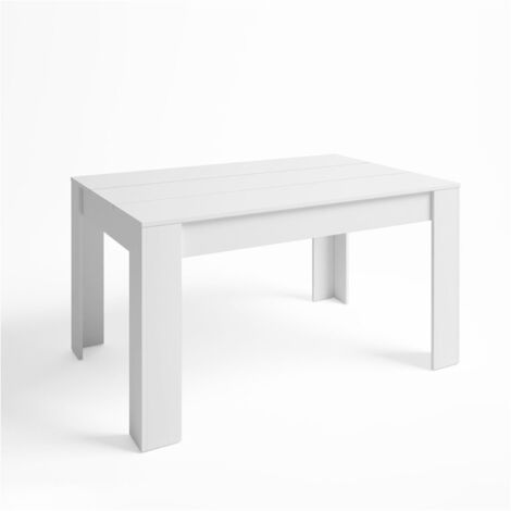 Mesa de comedor extensible blanca mate 140-200 cm – Melamina resistente – Diseño contemporáneo para 6 plazas – Ideal para espacios modernos – Vmo Home (1/4)