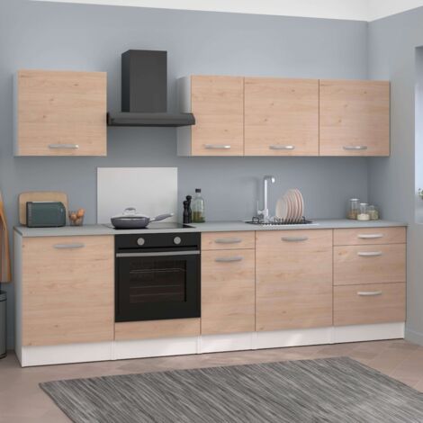 Pack de Muebles de Cocina Eko Estilo Modular en Color Madera Claro-Blanco con 4 Módulos Altos y 5 Inferiores 60 cm Hueco Horno 280 cm (1/5)
