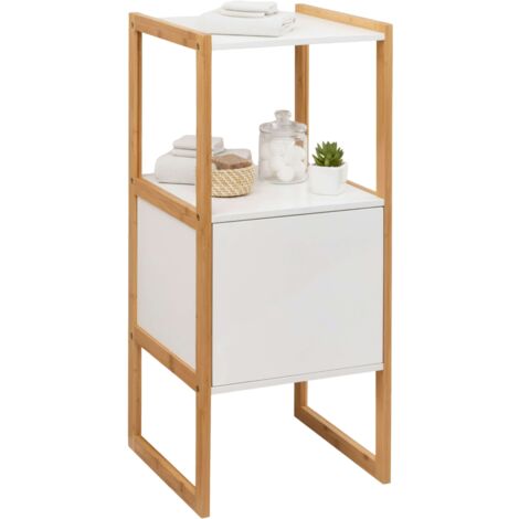 Mueble Auxiliar Natureo de Baño Estilo Nórdico en Color Blanco y Bambú con 1 puerta y 1 Estante Abierto 33x80x33 cm