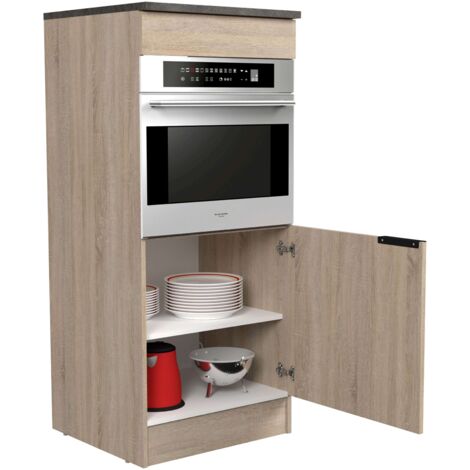 Columna Cocina Arko Estilo Industrial en Color Roble Áspero y Negro con 1 puerta y 1 Hueco para el Horno 60x141x60 cm