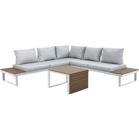 Muebles De Exterior Jardín Terraza Gandía 4 Piezas Estilo Contemporáneo Color Blanco y Marrón (1/5)