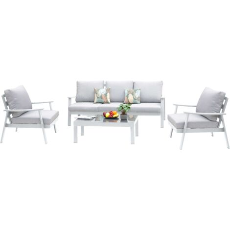Muebles de Exterior Jardín Terraza Benicasim 4 Piezas Estilo Contemporáneo Color Blanco y Gris (1/5)