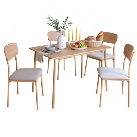 Mesa Fija y 4 Sillas Salón Comedor Vex Roble Claro y Champagne Madera 110x76x70 cm