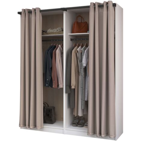 Vestidor Abierto Modular Flexa para Dormitorio en Color Madera Claro y Blanco con 2 Estantes y 2 Barras 166 cm Con Cortinas (1/5)